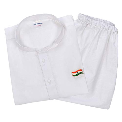 Image of superminis Baby Boys Cotton Solid Ethnic Wear Kurta Pyjama Set With Wooden Button
