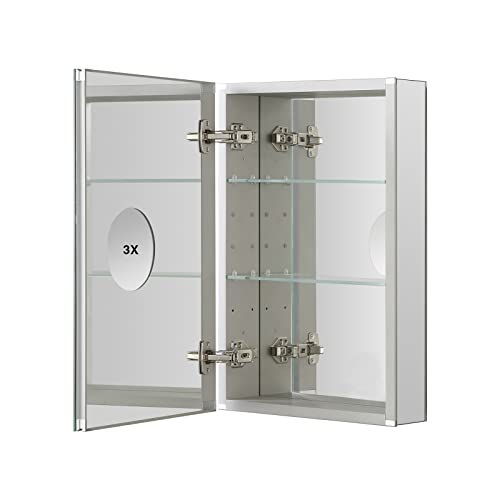 DURLDENG Recessed Medicine Cabinet with Mirror 3X Magnifier,16 X 24 Inch,Bathroom Medicine Cabinet Mirror,Bathroom Mirror with Storage 3 Adjustable Shelves,Silver,Recessed and Surface Wall Mounted DURLDENG Recessed Medicine Cabinet with Mirror 3X Magnifier,16 X 24 Inch,Bathroom Medicine Cabinet Mirror,Bathroom Mirror with Storage 3 Adjustable Shelves,Silver,Recessed and Surface Wall Mounted