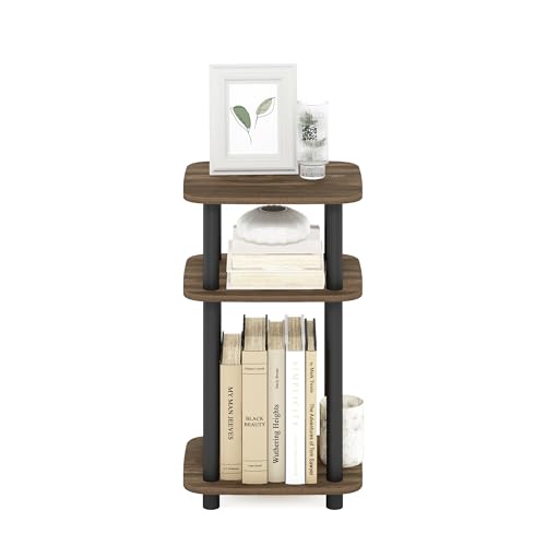 Image of Furinno JUST 3-Tier Telephone Table, Turn-N-Tube Toolless Side Table with Open Shelf, Round Curve Corner Night Stand, Bedside Table, for Living Room, Bedroom, Columbia Walnut