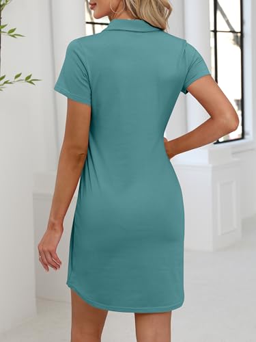 Image of ANRABESS Women Mini T Shirt Dress, V Neck Short Sleeve with Pockets, Soft Medium Stretch Trendy Summer Casual Beach Vacation