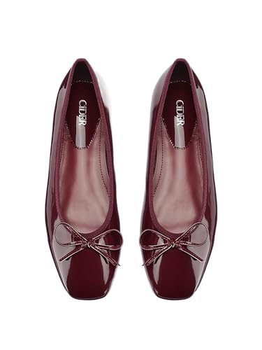 CIDER Bow Decor Square Toe Ballet Mary Jane Flats: Wine, 413