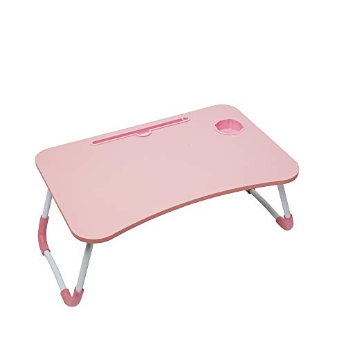 Foldable Laptop Lap Desk, Portable Computer Bed Table Tray with Phone Stand and Cup Holder for Sofa Couch Breakfast Dining (Pink)