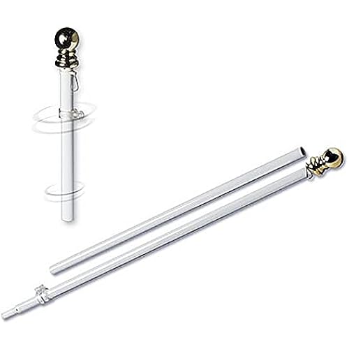 Grace Alley 6 Ft Tangle Free Spinning Flag Pole, White Aluminum