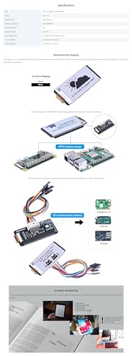 Image of 2.13inch E-Paper Display Module for Raspberry Pi Zero /Zero W /Zero WH /2B /3B /3B+, 122 x 250 Pixels Two-Colour, Supports Partial 560ms and Full 950ms Refresh SPI Interface
