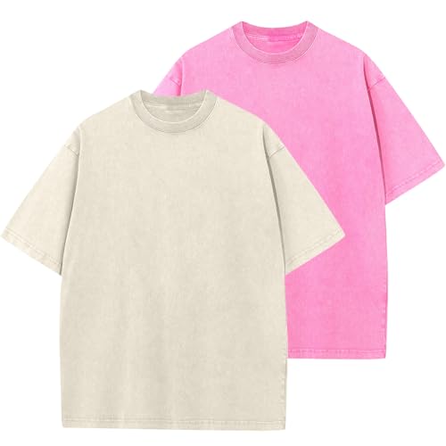Image of Men's Oversized Cotton T-Shirts Loose Fit Vintage Washed Tee Unisex Short Sleeve Casual Shirts Tops