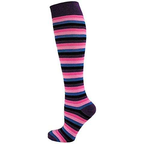 Ladies Girls Thin Striped Knee high Socks 4-8 (Purple & Pink) Cover
