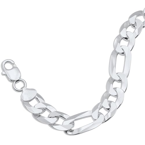 Aka Gioielli - Solid 925 Sterling Silver 11mm Diamond-Cut Figaro Link Chain - Bracelet for Men - Made in Italy2