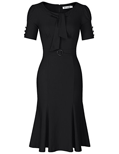 Image of MUXXN Women's Vintage 1950s Midi Crew Neck Short Sleeve Party Cocktail Work Casual Bodycon Dress