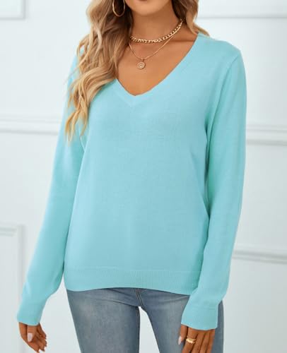 Image of QUALFORT Women's 100% Cotton Sweater, Basic Lightweight Long Sleeve Pullover