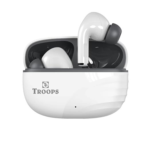 Image of TP TROOPS Advanced 10MM Audio Drivers Wireless Earbuds, 30 Hours Playtime, Sleek & Light Design, All-Day Comfort, White & Grey