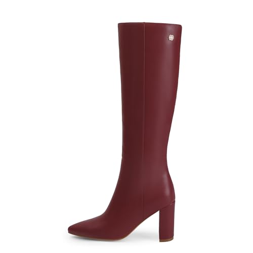 iiimmu Knee High Boots for Women 3 IN Chunky Heel with Side Zipper Soft Faux Leather Tall Boots Pointed Toe 15 IN Shaft