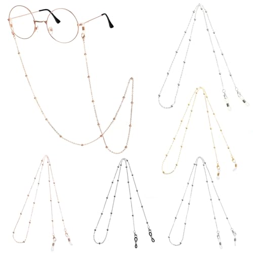 Teaaha 5 Stück Schönheit Brillenkette Damen, Legierung Brillenkette Damen Silber Zur Dekoration, Brillenband, Kette Für Brille Zur Befestigung(Roségold, Silber, Weiß K, Goldimitat, Schwarz)