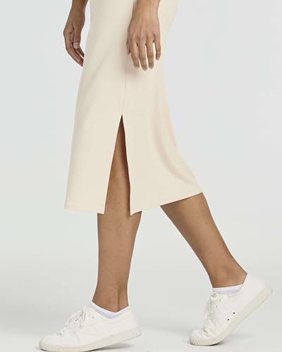 Real Essentials 3 Pack: Women's Ribbed Knit Sleeveless Crew Neck Tank Casual Midi Shift Dress with Slit4