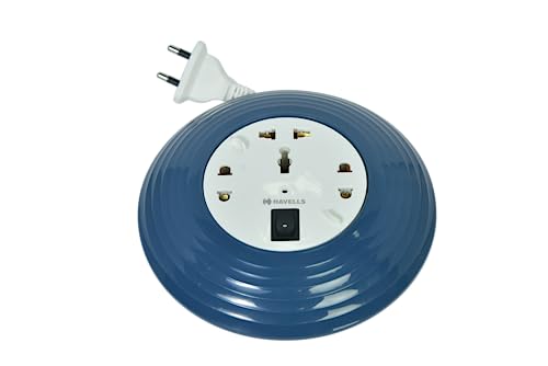 Havells Cosmo Reel| Extension Board - 5 Mtr ISI Marked Cable|3 Pin & 2x2 Pins Universal Sockets with Master Switch| LED Indicator| 6A,1440 Watts, 240 Volts| Ultra-Smooth Rotation, Blue