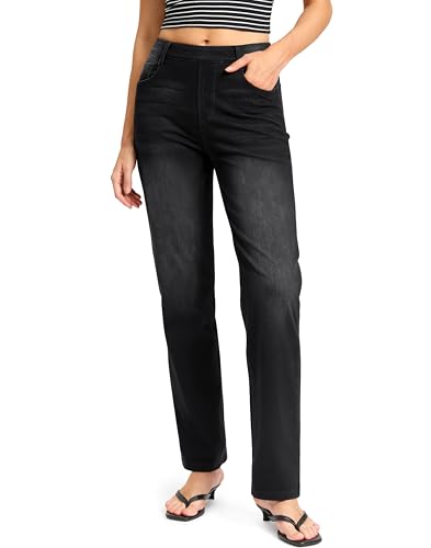 Image of Rammus Straight Leg Jeans for Women | Stretchy, Pull on, Sweatpant Jean, High Waisted, Denim Pants, Trendy, Jeggings, Bootcut, Comfortable