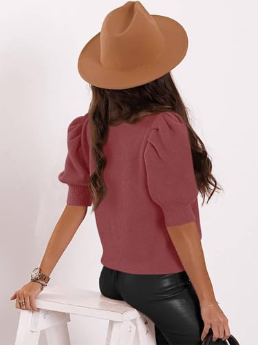 Image of Womens Puff Short Sleeve Sweater Tops 2026 Spring Summer Trendy Casual T Shirts Blouses
