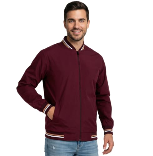 Image of Celary Men's Bomber Jacket Polyester Standard Length | Lightweight Casual Zip-Up Jacket | Stylish Slim Fit Outerwear for All Seasons