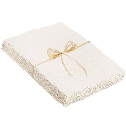 Image of 25 Sheets Watercolor Paper 9X 12, 300 GSM Deckled Edge Paper Rough /Textured Handmade Paper for Watercolors, Wedding Invitations, Cards, Crafts