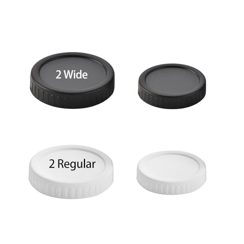 [4 Pack] 2 Wide Mouth & 2 Regular Mouth Mason Jar plastic Lids Fits Ball, Kerr & More Storage Caps for Canning Jars, Dishwasher Safe & Food Grade & Leakproof