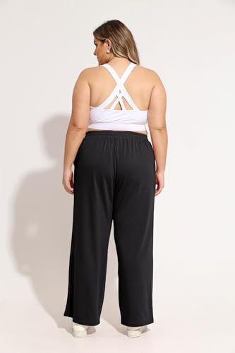 TIYOMI Plus Size Wide Leg Sweatpants for Women Drawstring Elastic Yoga Pants with Pockets XL-5XL3