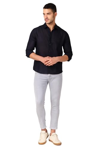 Image of Patrinus Pure Linen Mandarin Collar Full Sleeve Shirt