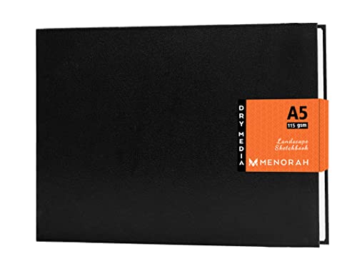 Image of MENORAH - A5 - Sketch Book for Artist - 115 GSM (160 Pages / 80 Sheets) - Artist Drawing Book - (14.8Cm X 21.0Cm) - Hard Case Bound - Completely Handmade-Landscape- Black, Paper, oil pastels