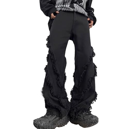 Men's Ripped Baggy Jeans Vintage Y2K Hip Hop Wide Leg Distressed Cargo Denim Pants Fit Skater