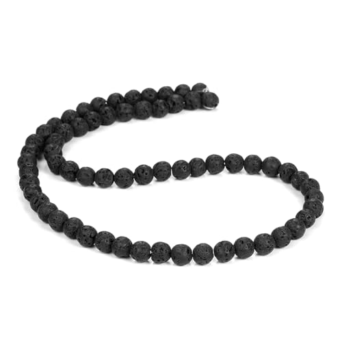 Image of BEADNOVA Black Lava Beads Natural Crystal Beads Stone Gemstone Round Loose Energy Healing with Crystal Stretch Cord for Jewelry Making (6mm, 60-62pcs)