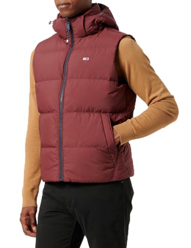Tommy Jeans Herren Weste Essential Down Vest mit Kapuze, Rot (Deep Rouge), M Tommy Jeans Herren Weste Essential Down Vest mit Kapuze, Rot (Deep Rouge), M