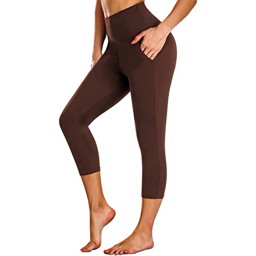 Image of NEW YOUNG Capri Leggings with Pockets for Women High Waisted Workout Leggings Tummy Control Yoga Pants