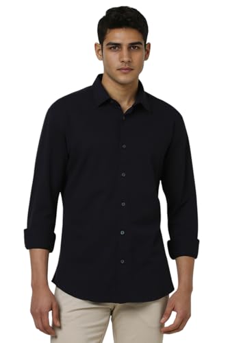 Image of Van Heusen Solid Casual Shirt for Men| Premium Cotton| Full Sleeves| Slim Fit |Breathable Fabric