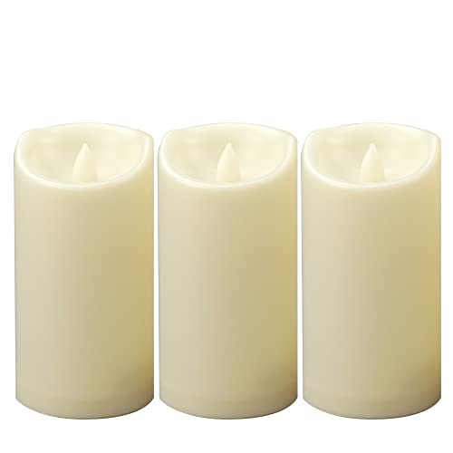 Image of CANDLE CHOICE Waterproof Outdoor Battery Operated Flameless Candles with Timer Flickering Plastic Resin Electric LED Pillar Lights for Lantern Patio Garden Wedding Party Decorations 3x6 Inches 3 Pack