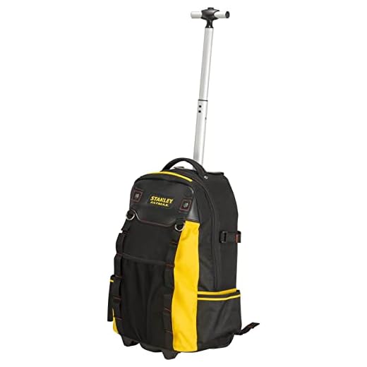 Stanley FatMax 1-79-215 - Mochila con ruedas, Divisores extraíbles, Base rígida, Nylon de alta resistencia, Multibolsillos, Cierre de doble cremallera, Asa telescópica, Color Negro, 36 × 23 × 54 cm