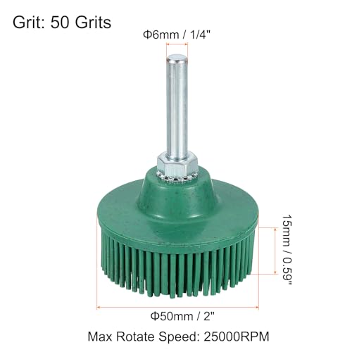 Image of HARFINGTON 2pcs Bristle Disc 2 inch 50 Grit R-Type Abrasive Brush Coarse Bristle Disc Deburring Electric Disc Brush Attachment with 1 /4 inch Round Shank Abrasive Coating Removal Disc for Metal, Green