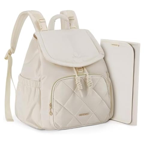 mommore Diaper Bag Backpack, Small Diaper Backpack for Travel, Drawstring Puffer Diaper Bag, Lightweight Quilted Baby Bag with Stroller Straps, Changing Pad Cover