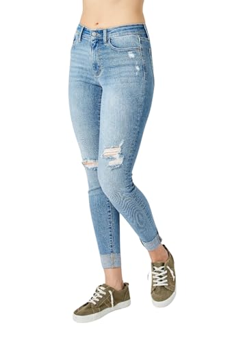 Judy Blue Women's Mid Rise Destroyed & Cuff Skinny Jeans2