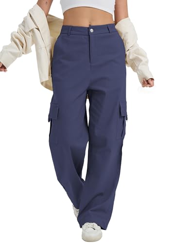 Image of Cargo Pants for Women High Waist Wide Leg Stretchy Pull On Baggy Casual Pants with Pockets