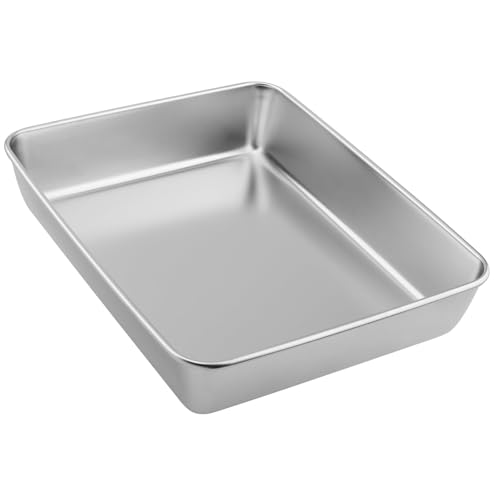 Deep Baking Sheet Pan, Stainless Steel Baking Trays (31.5x24.5x5 cm) Rectangle Cake Tin Tray Bake Tin for Brownie Cake Lasagna Non-Toxic & Healthy, Mirror Finish & Rust Free Durable & Dishwasher Safe