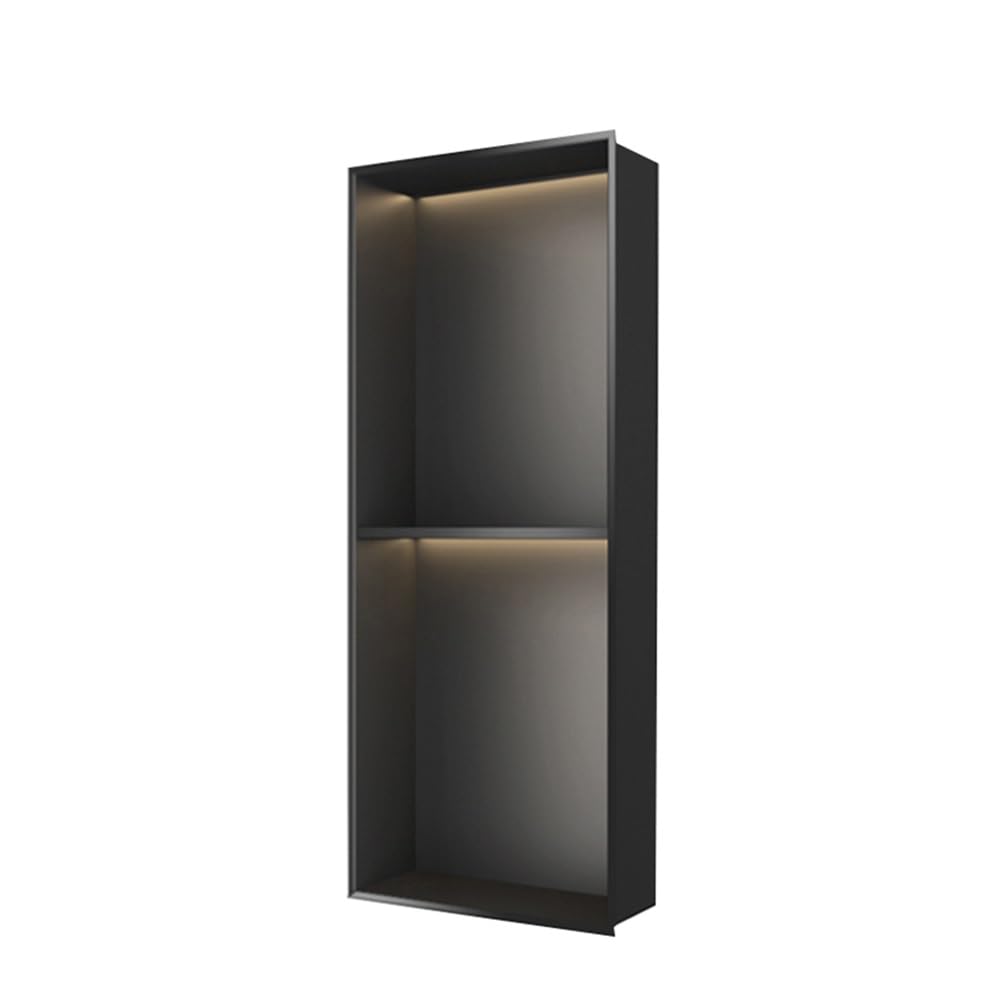 QUSYZD Black Stainless Steel Shower Niche with Light Waterproof Wall Inserted Organizer Shelf for Bathroom Storage,Grey-120x28x12.5cm,Black-70x28x12.5cm
