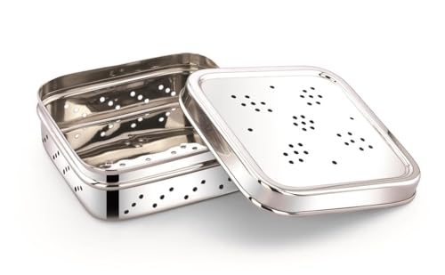 Image of Kanshita's Rasoiware Stainless Steel Coriander Storage Container with Ventilated Lid, Food Grade Kitchen Storage Box for Coriander, Mint, Curry Leaves & Spices, 11.7 x 4.5 cm, Set of 1