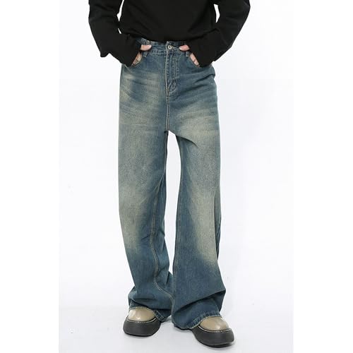 Men's Loose Hip Hop Jeans Straight Retro Relaxed Fit Denim Pants Classic Vintage Plain Washed Baggy Jean2