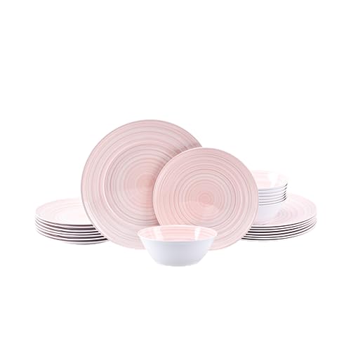Joviton Home - Juego de vajilla de 24 piezas de melamina gris para 8 personas, platos y cuencos (rosa)