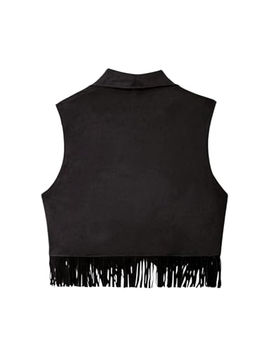 Image of SOLY HUX Girl's Cute Vest Sleeveless Fringe Suede Vests Western Vest Jacket Cardigan Trendy Fall Outerwear