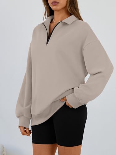 Image of Trendy Queen Women's Oversized Sweatshirts Half Quarter Zip Fleece Sweaters | Soft Cozy Zip Pullover, Comfort Warm Sweaters for Fall Winter, Fashion Mock Neck Outfits