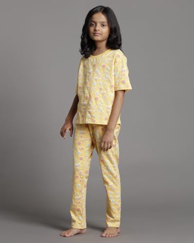 Image of T2F Girls Cotton Printed Pajama Set (Pack of 3)