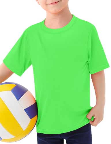 Image of Boys Rash Guard Swim Shirt UPF 50+ Short Sleeve Athletic Shirts Quick Dry Fit Sun Shirt Neon Tees for Kids Girls Youth 2-16Y