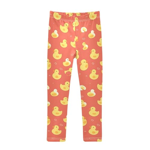KLL Children Cute Yellow Rubber Ducks Toddler Girls' Basic Leggings Soft Full Length Workout Pants Exercise
