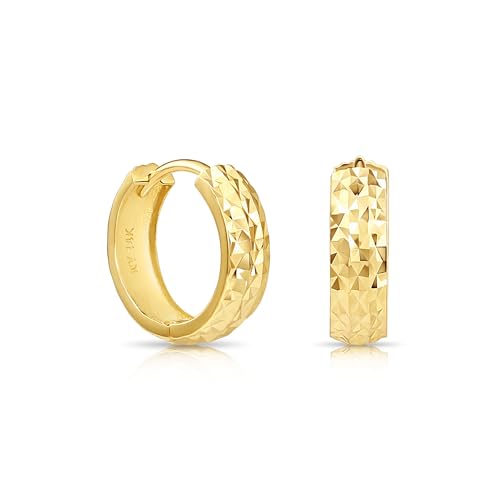 Image of 14K Yellow Gold Huggie Hoop Earrings, Shiny and Small, Round and Oval