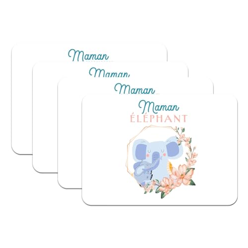 Sets de table caoutchouc blanc maman éléphant protège table x4 - 2