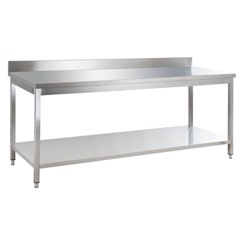 GastroHero Table de Travail Basic 18x6 en INOX avec étagère inférieure et dosseret | Fournitures de la Restauration